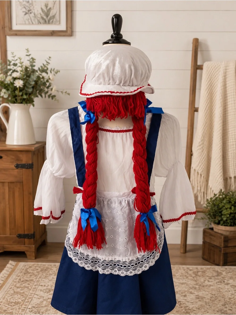 Girls Rag Doll Costume w/ Wig Hat & Tights Size L 10/11 Halloween